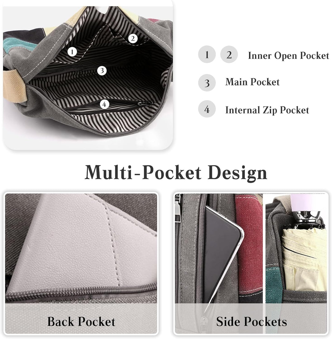 CORIOS Damen Canvas Schultertasche Mehrfarbig Spleiss Umhängetasche Grosse Tragetasche Henkeltaschen