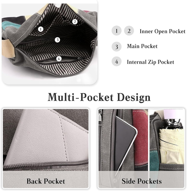 CORIOS Damen Canvas Schultertasche Mehrfarbig Spleiss Umhängetasche Grosse Tragetasche Henkeltaschen