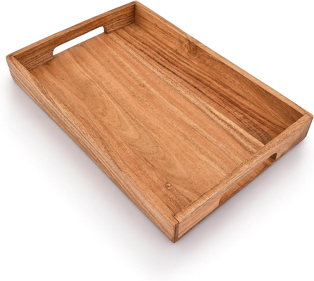 Samhita Serviertablett aus Akazienholz mit Griffen, Serviertablett aus Holz, Snacktablett, ideal für