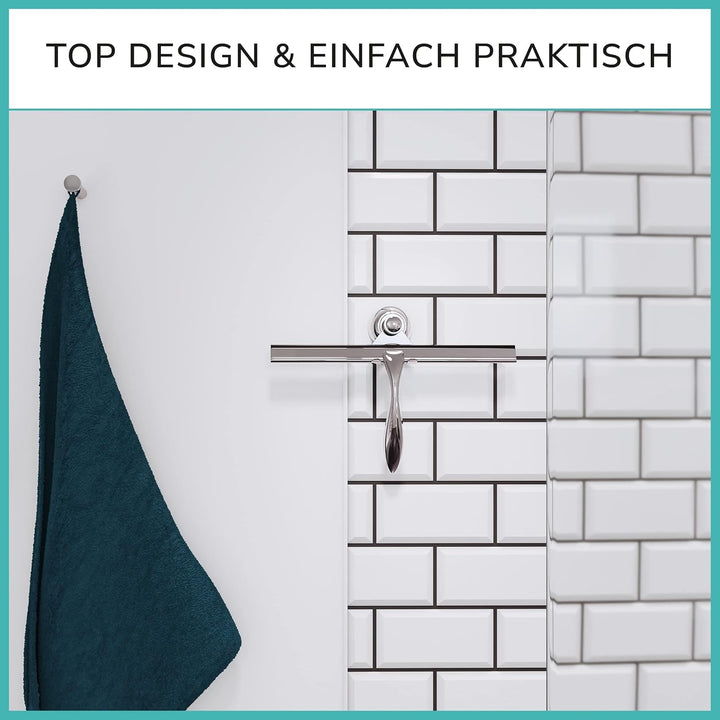 Extra breiter Duschabzieher 30,5 cm aus Edelstahl mit Silikonrand - Edelstahl Duschabzieher inkl. Sa