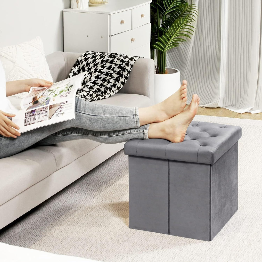 Bonlife Faltbarer Sitztruhe mit Stauraum,Samt Sitzwürfel Couch Hocker,Aufbewahrungsbox mit Deckel,Fu