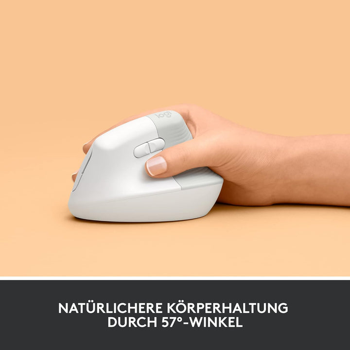 Logitech Lift Vertikale Ergonomische Maus, Kabellos, Bluetooth oder Logi Bolt USB-Empfänger, Leise K