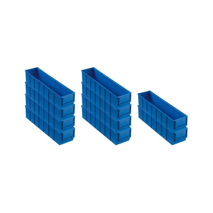 SparSet 10x Blaue Industriebox 400 S | HxBxT 8,1x9,1x40cm | 2,2 Liter | Sichtlagerkasten, Sortiments