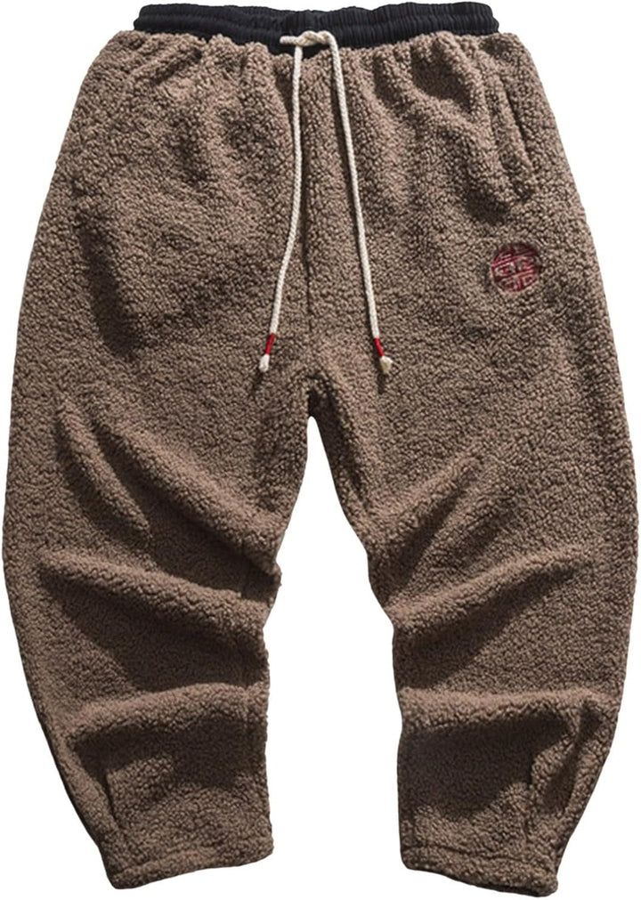 Teddy Plüsch Hose Winter Haremshose Regular Fit Lose Gerade Pants Herren Hose Baggy Gefüttert Thermo