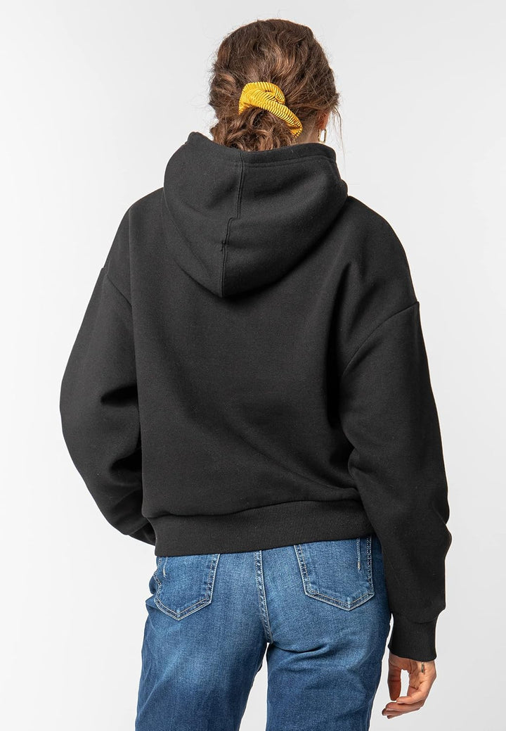 Sublevel Damen Basic Pullover Hoodie mit Mini-Print S Schwarz, S Schwarz