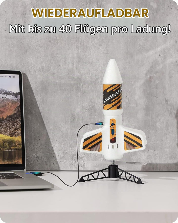 SainSmart Jr. Rakete Spielzeug – Motorisierte Rakete mit Fallschirm, Start bis zu 61 Meter, Outdoor-