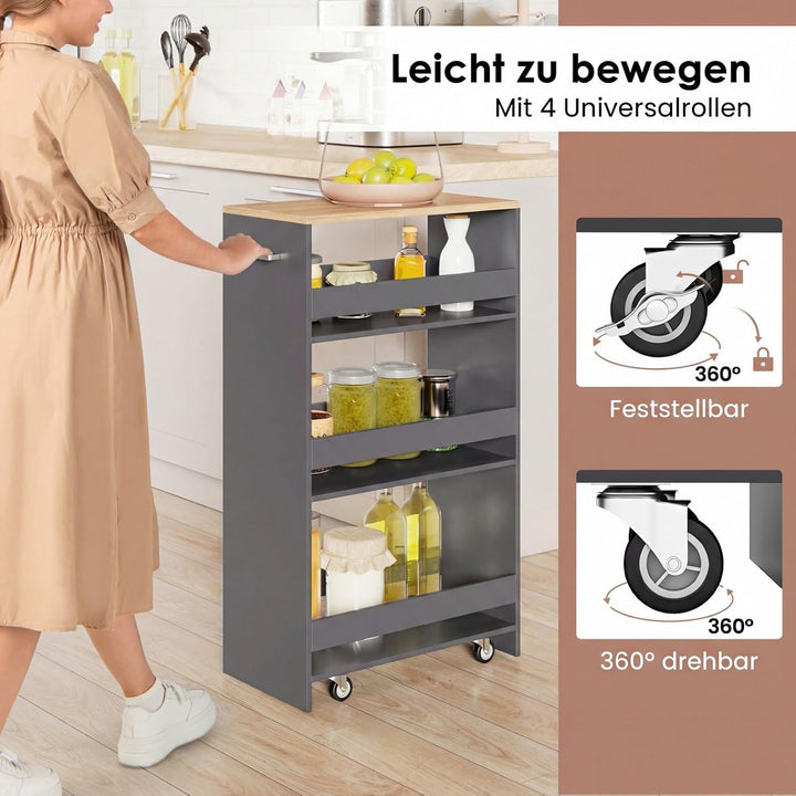 COSTWAY Nischenwagen 25cm breit, 4 Etagen Küchenwagen schmal, Nischenregal auf Rollen, Servierwagen