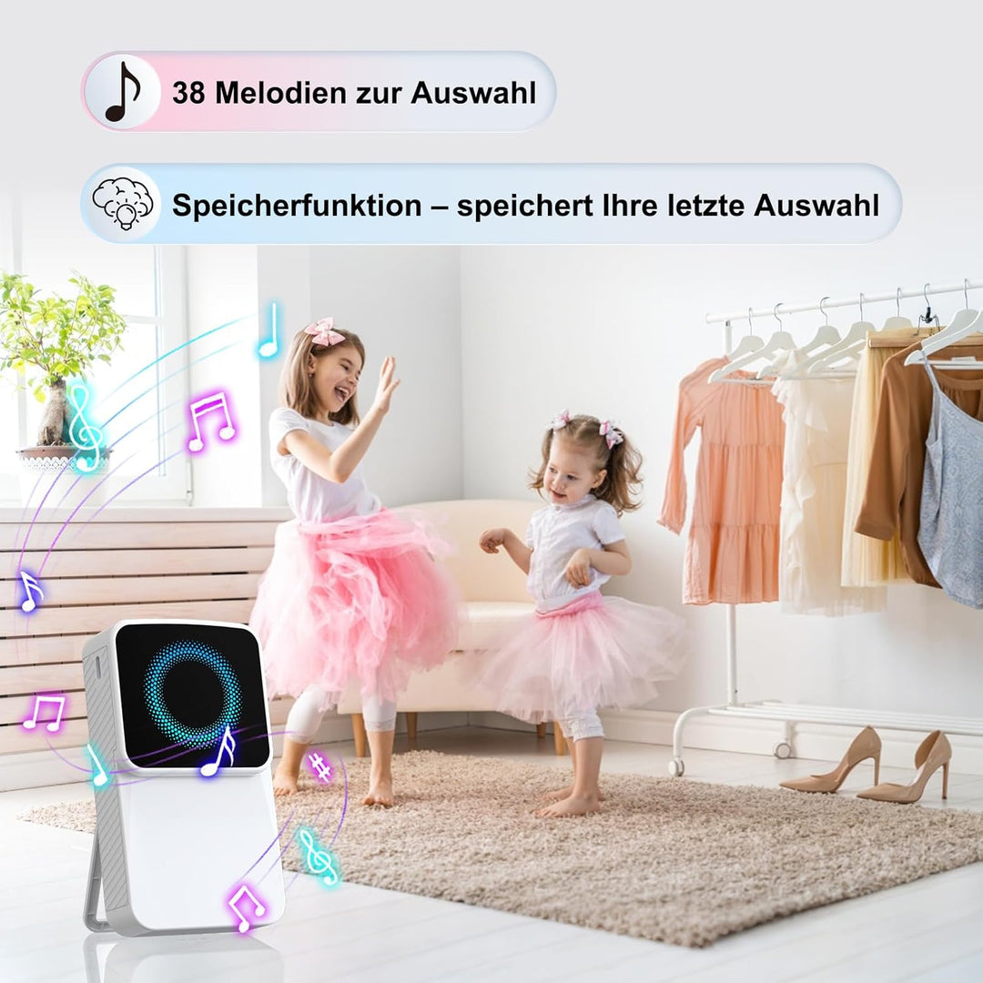 Doppelstromversorgung Funkklingel Set (1 Sender + 1 Empfänger), Batteriebetrieb oder USB-C, zahlreic