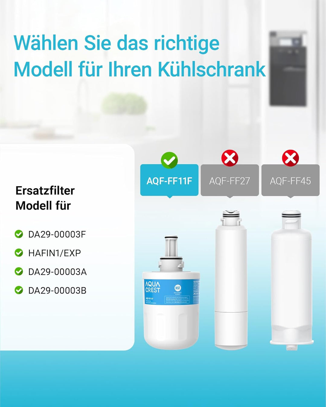 AQUACREST DA29-00003F Kühlschrank Wasserfilter, Kompatibel mit Samsung Aqua Pure Plus DA29-00003F, H