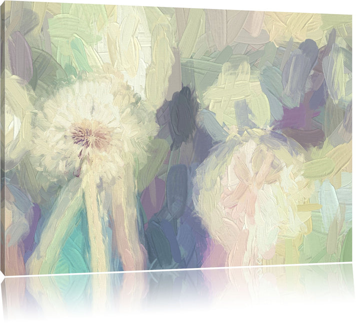 Pixxprint Romantische Pusteblumen Pinsel Effekt, Format: 100x70 auf Leinwand, 100x70
