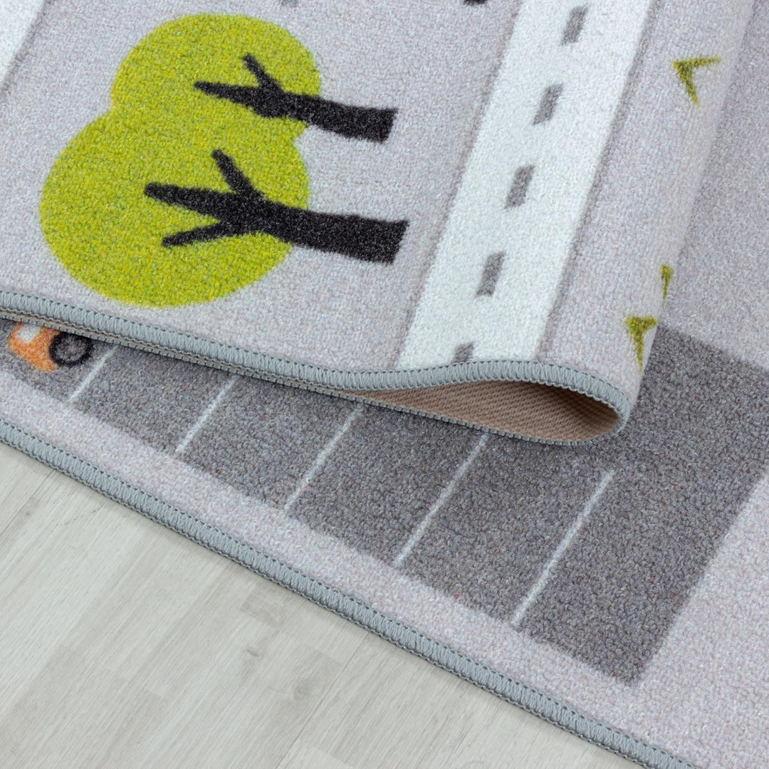 HomebyHome Kinderteppich Strasse Verkehr Design Grau 120x170 cm - Kurzflor Teppich Kinderzimmer Rech