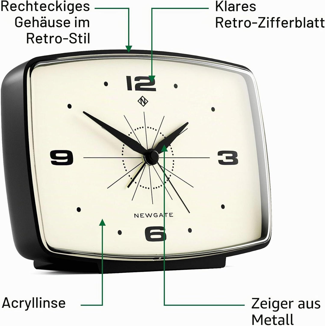 NEWGATE® Brooklyn Retro-Wecker/Tischuhr – rechteckiger Wecker – Schlafzimmerzubehör – Schreibtischzu