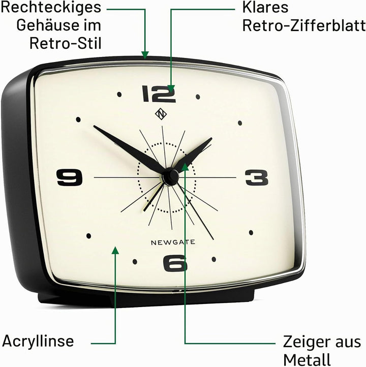 NEWGATE® Brooklyn Retro-Wecker/Tischuhr – rechteckiger Wecker – Schlafzimmerzubehör – Schreibtischzu