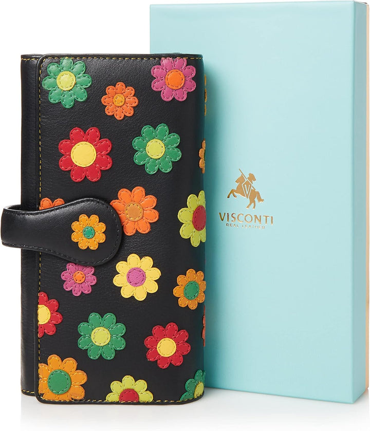 VISCONTI ® Geldbeutel Damen Leder RFID Schutz Portemonnaie Damen Geldbörse Bifold Mehrfarbig Portmon