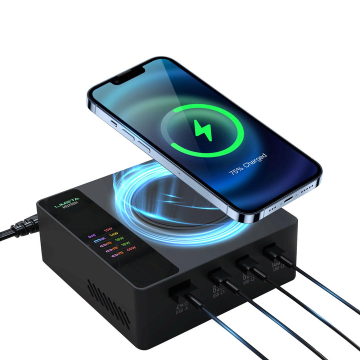 LIMETA 5-Port Ladegerät USB C Schnellladegerät PD3.0 Kabellos Magnetisch Induktive Handy Ladestation