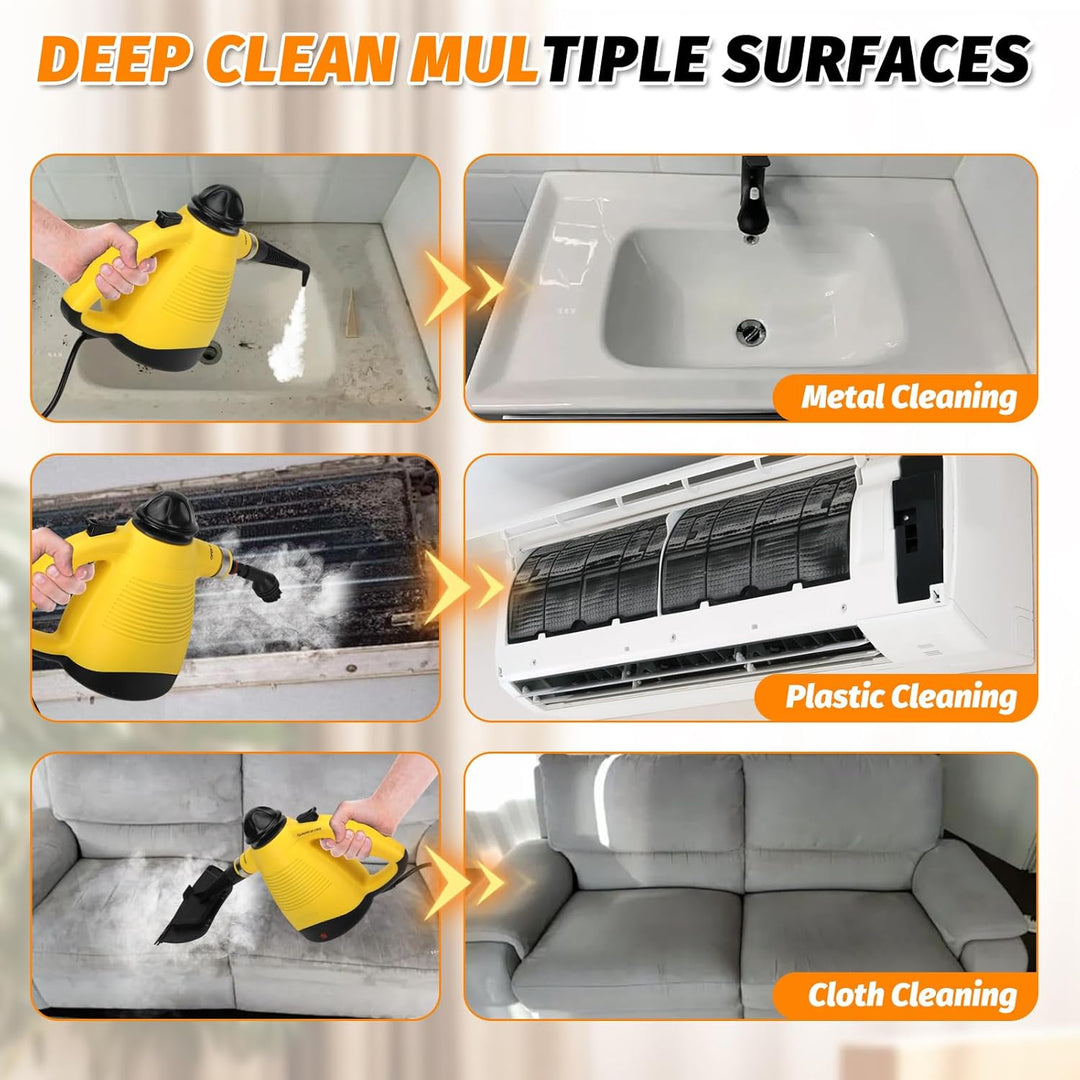 Dampfreiniger, Dampfreiniger Handgerät 1050W für zuhause, 450ml Wassertank, 3,5 Bar Dampfdruck, 8 Zu