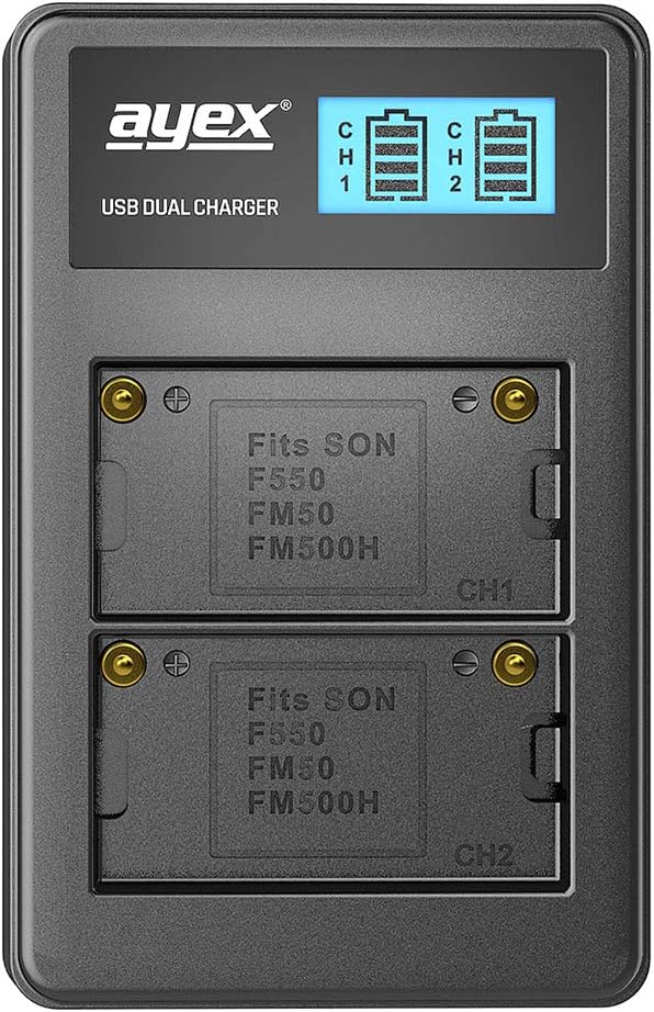 ayex Power-Paket mit 2 x ayex Akku NP-F550 Passend für Sony u.1 x ayex USB Dual-Ladegerät Zubehör 2x