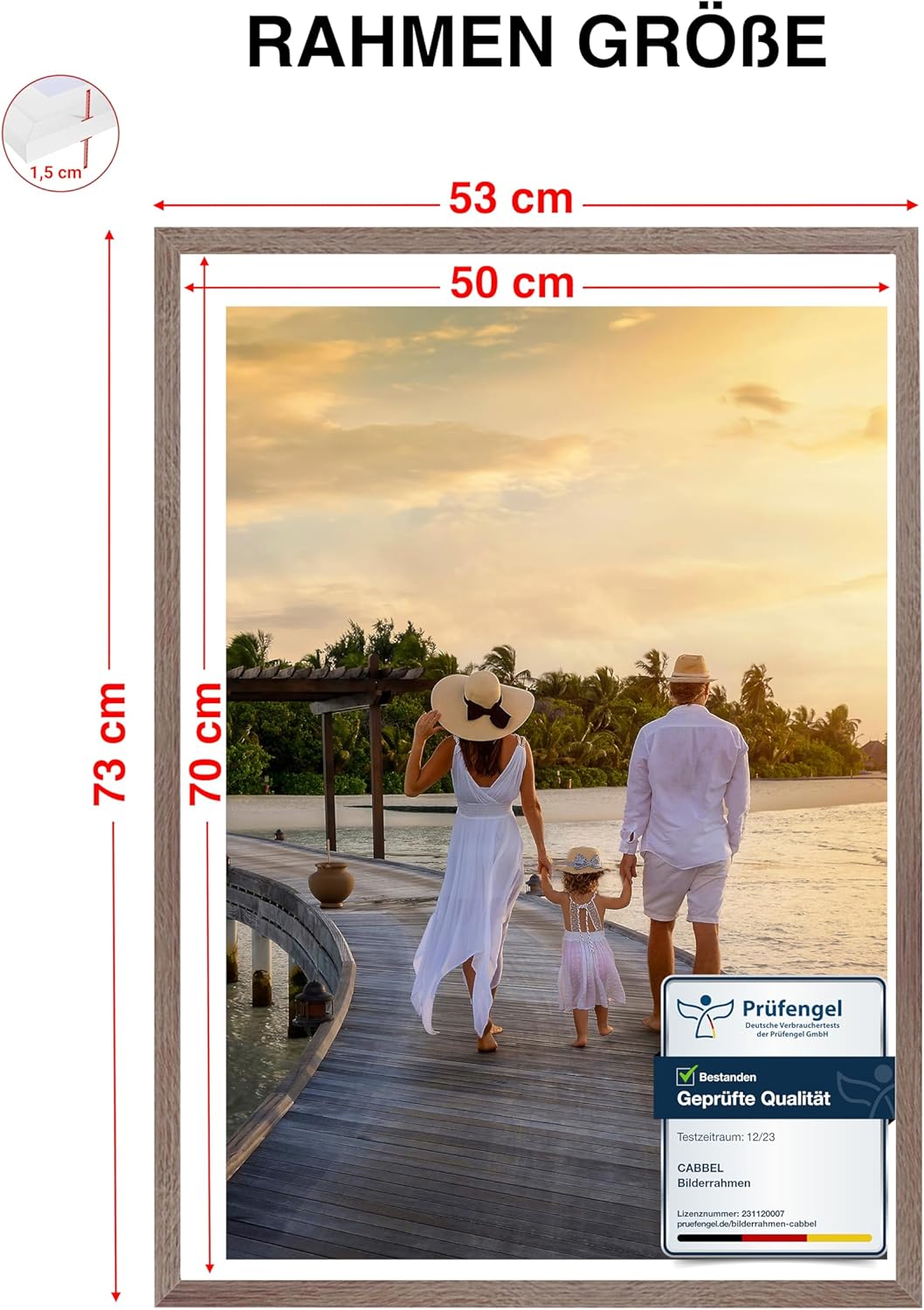 CABBEL 1x Bilderrahmen 50x70 cm Eiche Dunkel Rahmen 1-Pack | Dokumentenrahmen, Collage, Poster | MDF