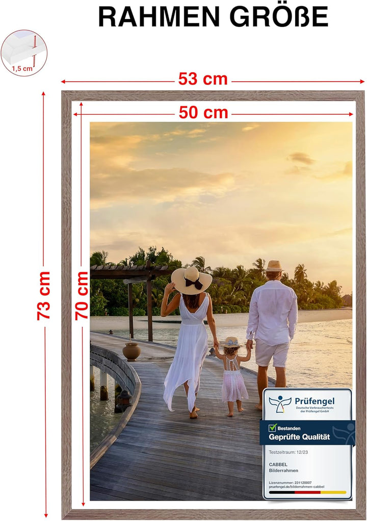CABBEL 1x Bilderrahmen 50x70 cm Eiche Dunkel Rahmen 1-Pack | Dokumentenrahmen, Collage, Poster | MDF
