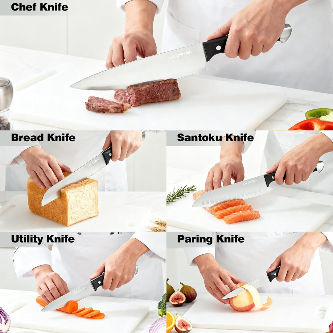 Professionelles Küchenmesserset, 5-teilig, Edelstahlmesser, scharfe Klingen und ergonomische Griffe,