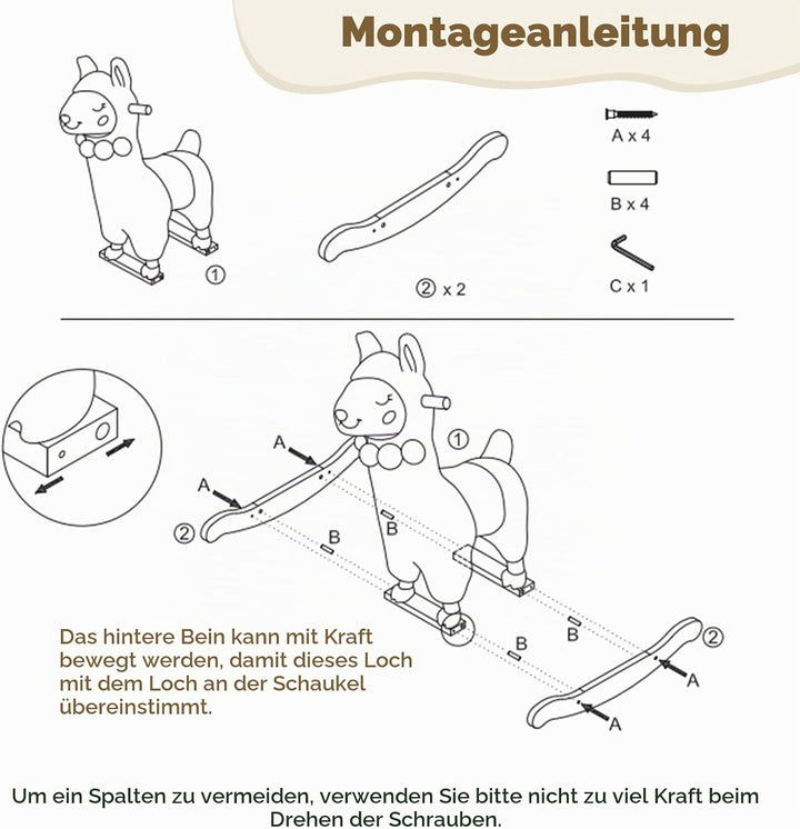 labebe Kinder Schaukelpferd Plüsch, Stofftier Schaukelstuhl Spielzeug, Alpaka Rocker