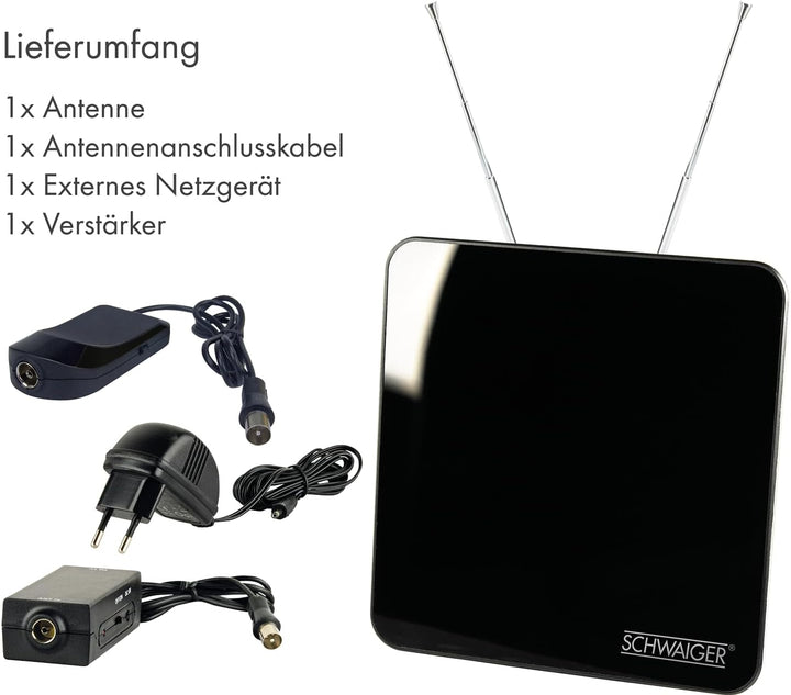 SCHWAIGER 720372 DVB-T2 Zimmerantenne aktiv mit Verstärker DAB+ DVB-T Antenne Fernsehen LTE-Sperrfil