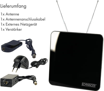 SCHWAIGER 720372 DVB-T2 Zimmerantenne aktiv mit Verstärker DAB+ DVB-T Antenne Fernsehen LTE-Sperrfil