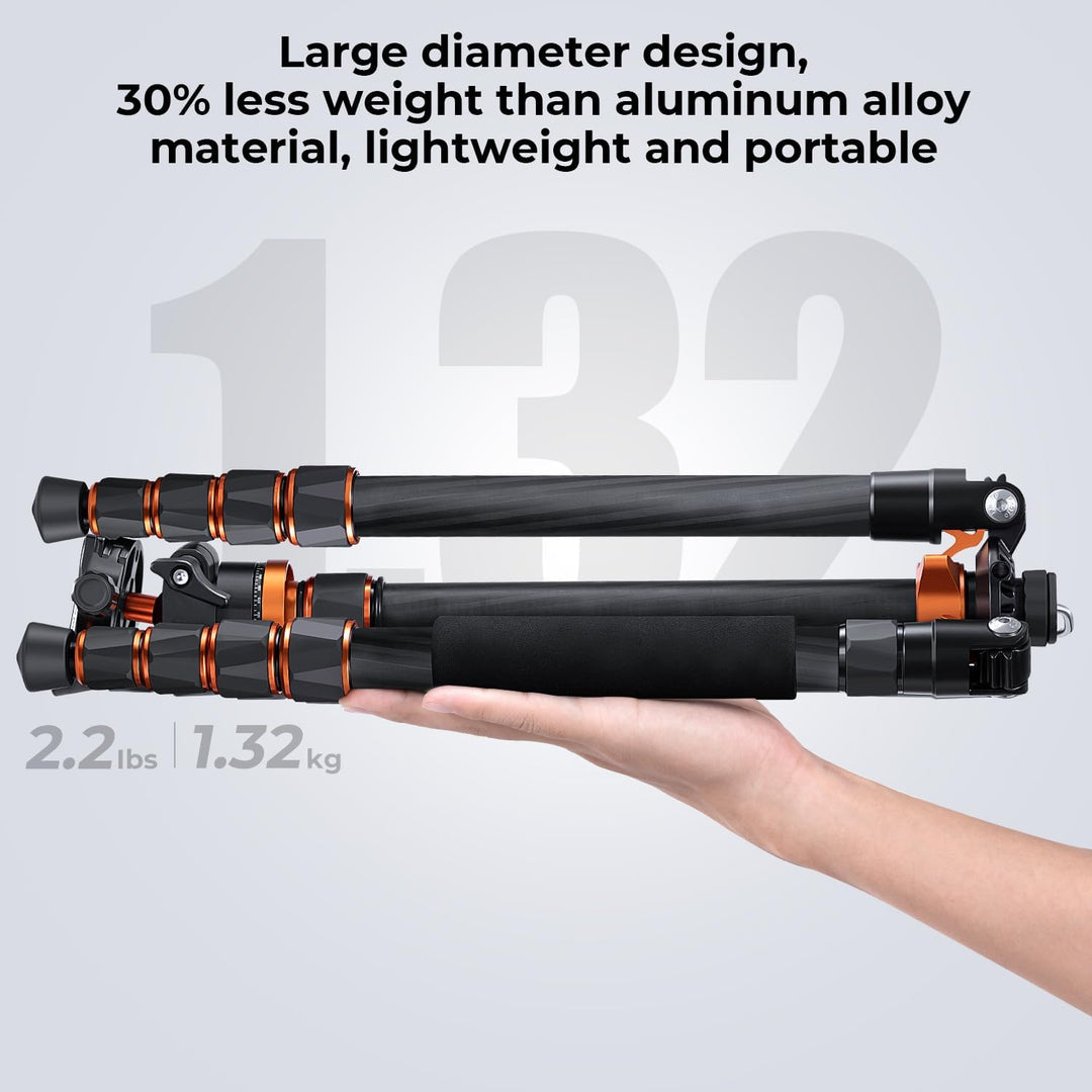 K&F Concept 172cm Carbon Stativ, D255C4(SA255C1) Kompaktes Kamera Handy Stativ, Leichtes Tripod mit