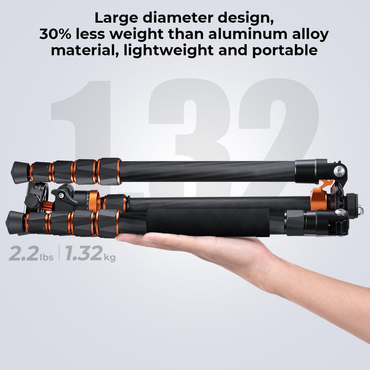K&F Concept 172cm Carbon Stativ, D255C4(SA255C1) Kompaktes Kamera Handy Stativ, Leichtes Tripod mit