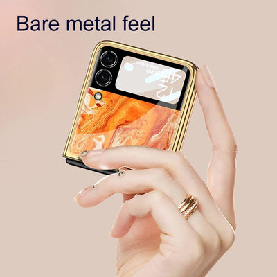 COQUE Galaxy Z Flip 3 5G Hülle, 9H gehärtetes Glas glänzend lackierte Handyhülle, Faltbare Handyhüll