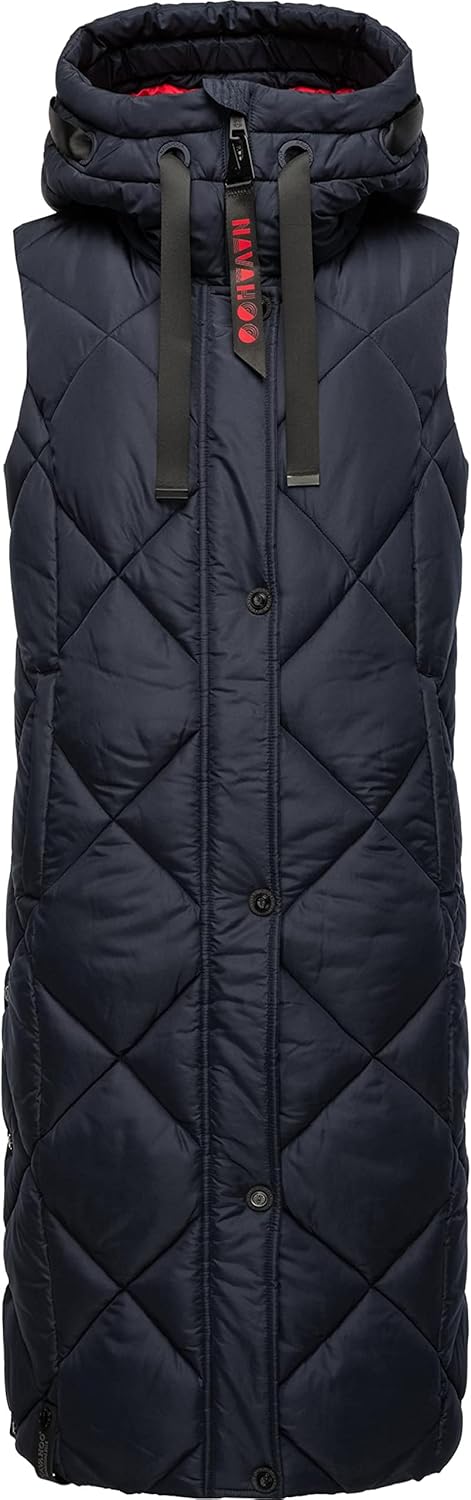 Navahoo warme Damen Winter Steppweste lang mit Kapuze Schnuckel XS-XXL S Navy, S Navy