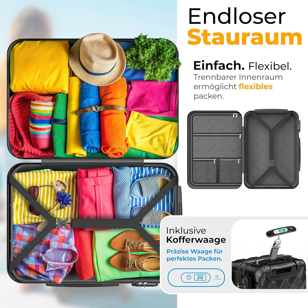 KESSER® Reisekoffer 55L Koffer Handgepäck ABS Hartschalenkoffer mit Zahlenschloss, Kofferwaage &amp; Rei