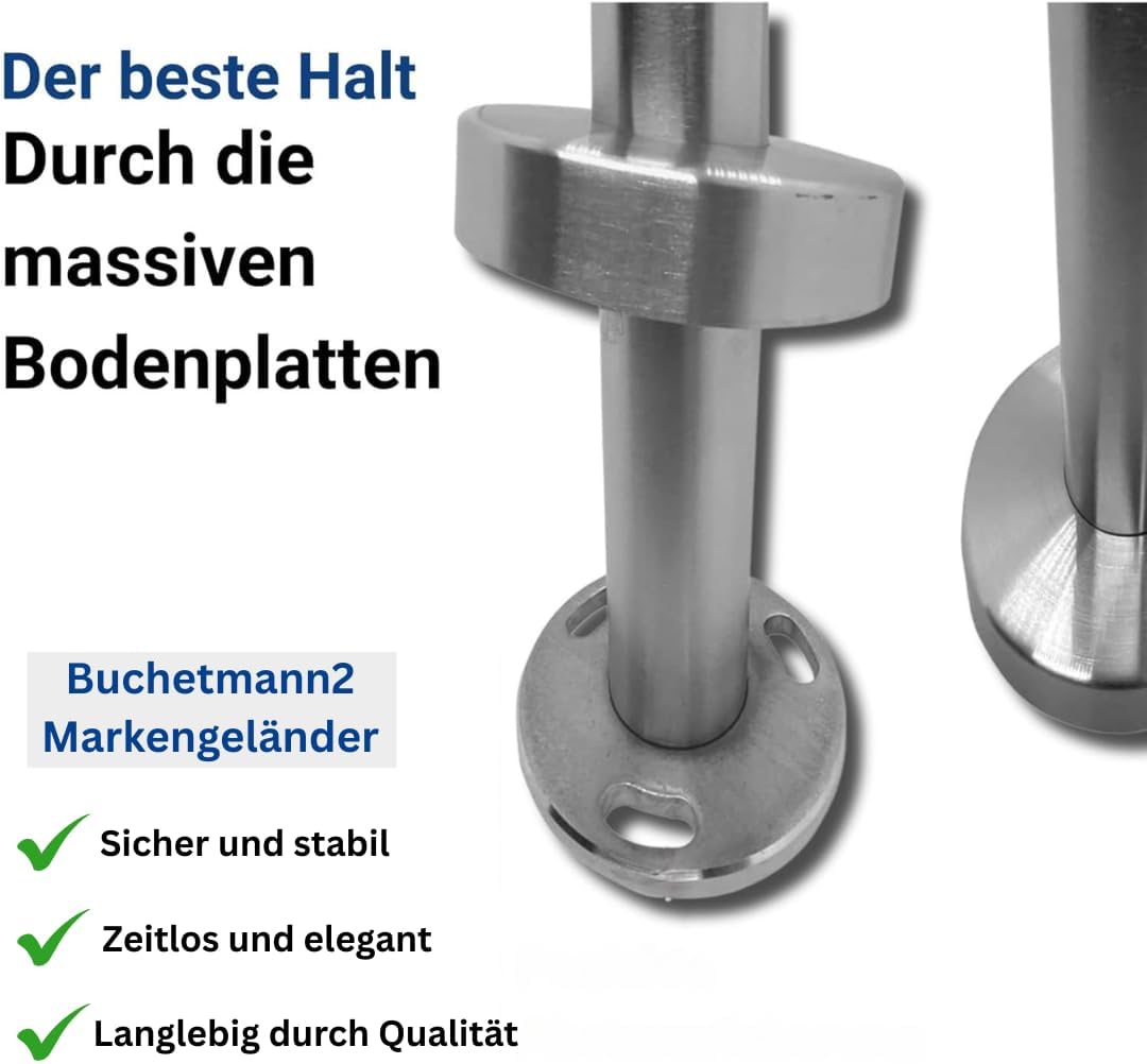 Edelstahl Eingangsgeländer Buchetmann2 Markengeländer mit Wandanschluss Handlauf rostfrei V2A Innen