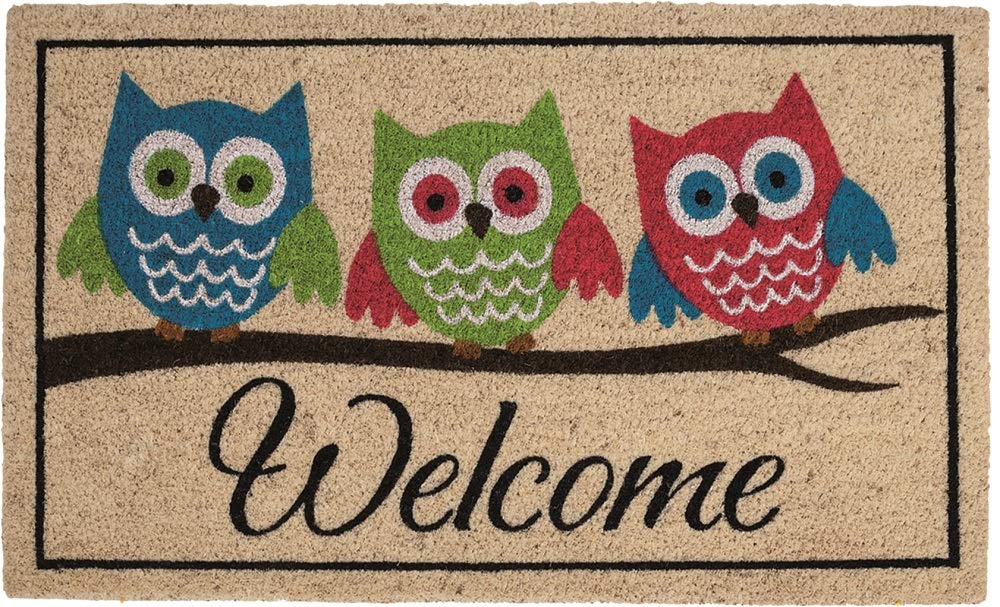 Betz Kokosmatte Fussmatte Fussabstreifer Schmutzfangmatte 3 Eulen Welcome Farbe beige Grösse 45x75cm