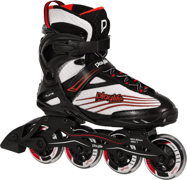 Playlife Inline Skates Flyte Black 84, Schwarz/Weiss, Unisex für Herren und Damen, 84mm/82A Rollen,