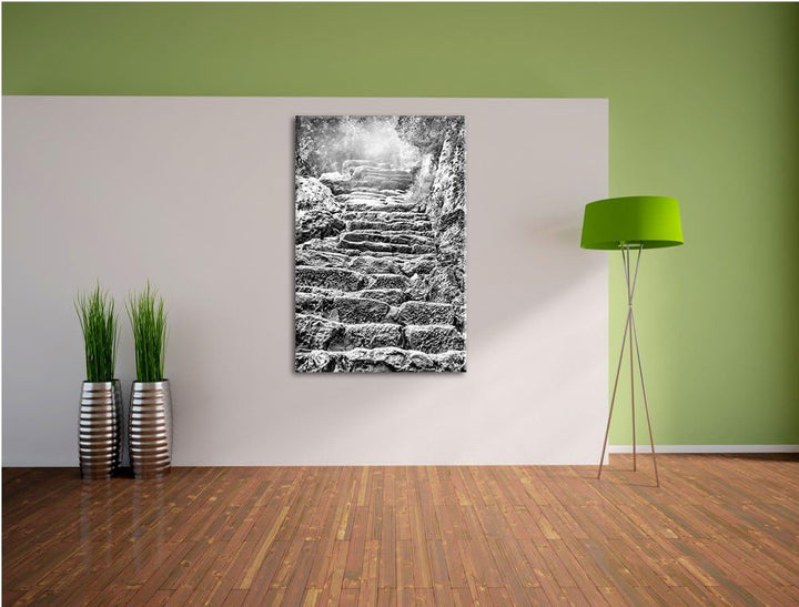 Pixxprint Schöne alte Steintreppe/Format: 100x70cm / Leinwandbild fertig bespannt Wandbild Kunstdruc
