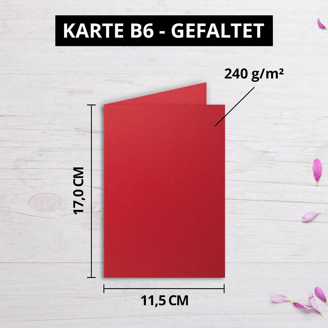 250 Faltkarten B6 - Rosen-Rot - PREMIUM QUALITÄT - 11,5 x 17 cm - sehr formstabil - für Drucker geei