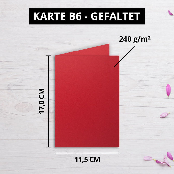 250 Faltkarten B6 - Rosen-Rot - PREMIUM QUALITÄT - 11,5 x 17 cm - sehr formstabil - für Drucker geei