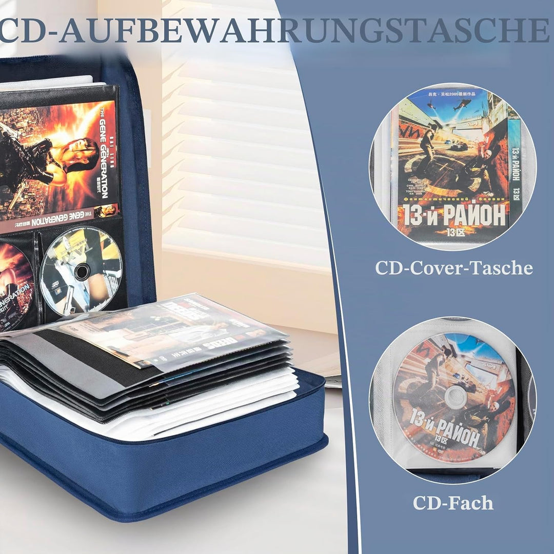 AKOZLIN DVD CD Aufbewahrungsbox mit extra Breiten Titelblättern,tragbarer Binderhalter,Brieftasche,A