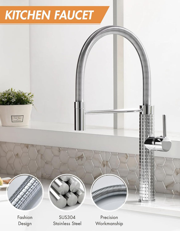 TIMACO Chrom Wasserhahn Küche,Küchenarmatur mit Brause Ausziehbar - 360° Schwenkbarz- Pull-Down-Spra