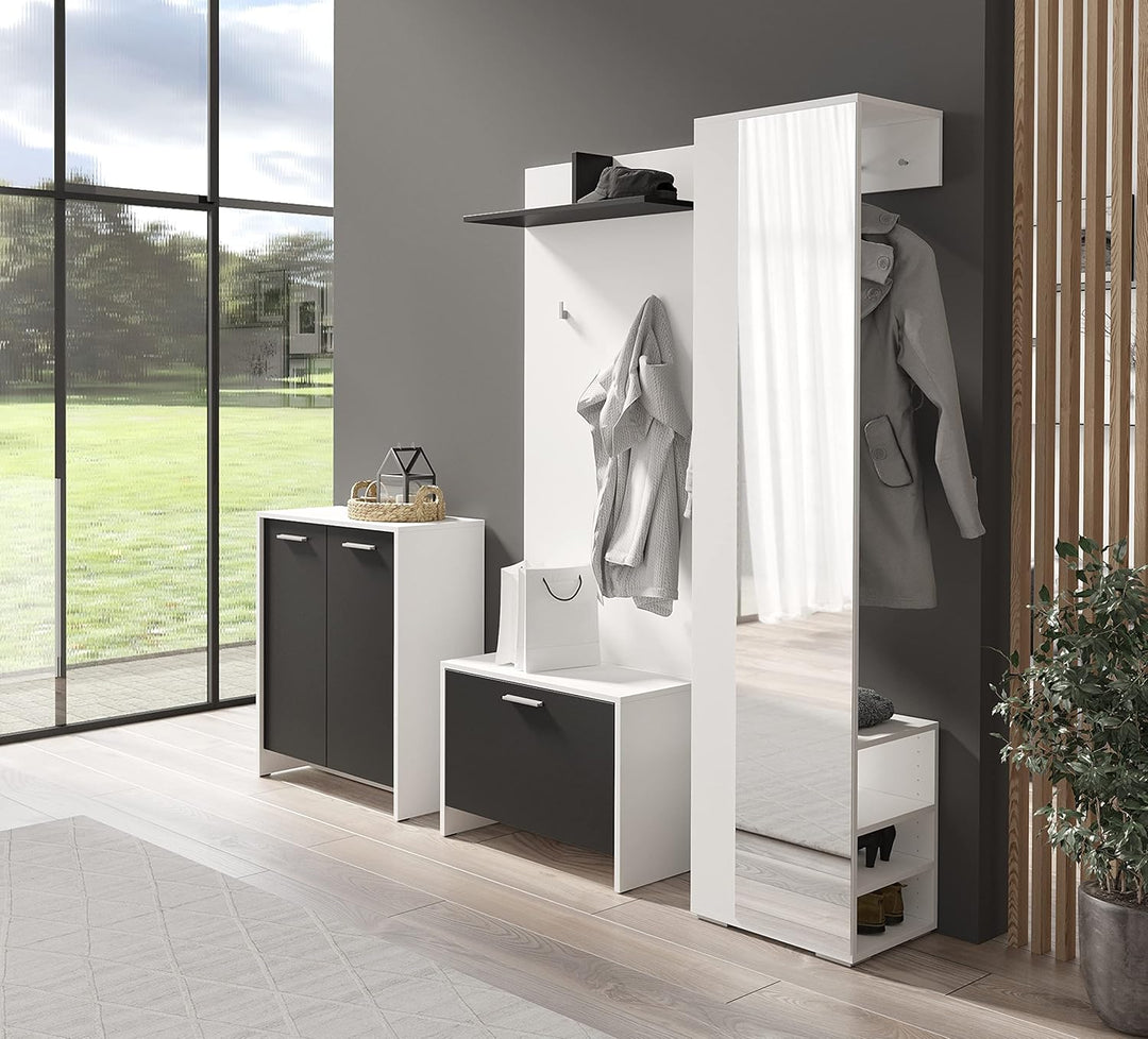 byLIVING Sitzbank Ben/Schuhschrank in matt weiss/Front schwarz/kleine Flur-Kommode mit Klappe und Ei