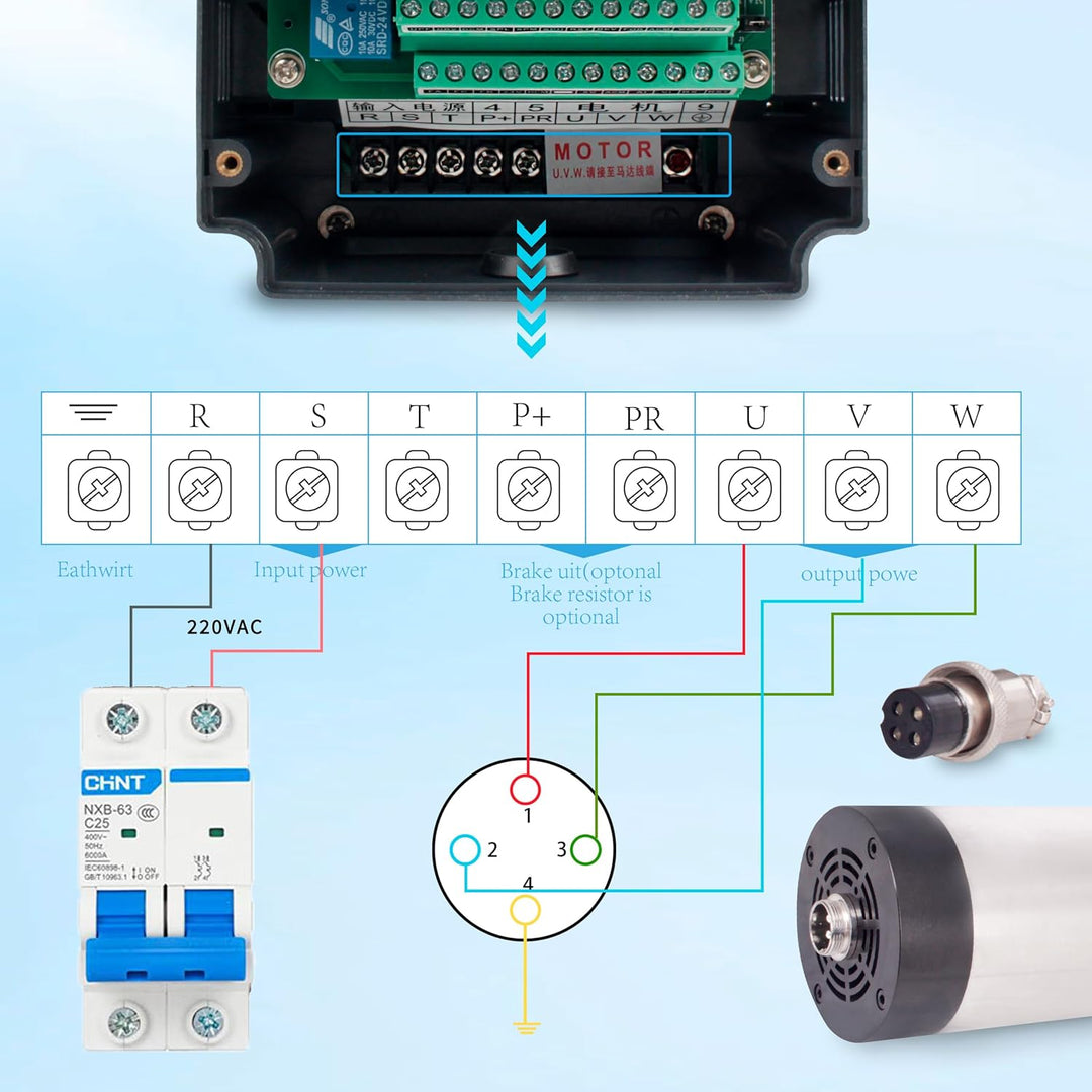 RATTMMOTOR VFD 3kW 220V 3 Phasen Frequenzumrichter CNC Umrichter mit 2m Verlängerungskabel für Spind