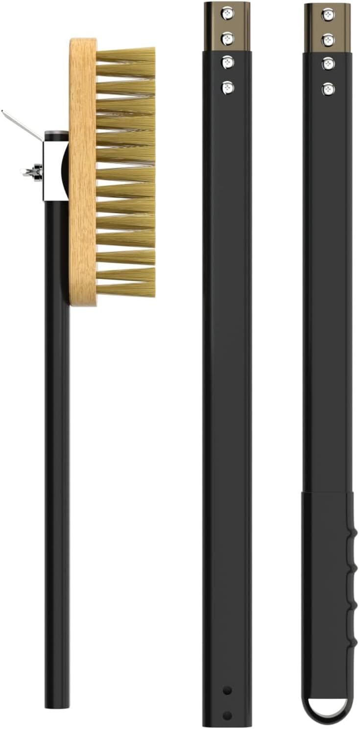 G.a HOMEFAVOR Pizzaofen Bürste Mit Stahlschaber, Abnehmbarem Langem Aluminium-Griff, Pizzaofenschabe