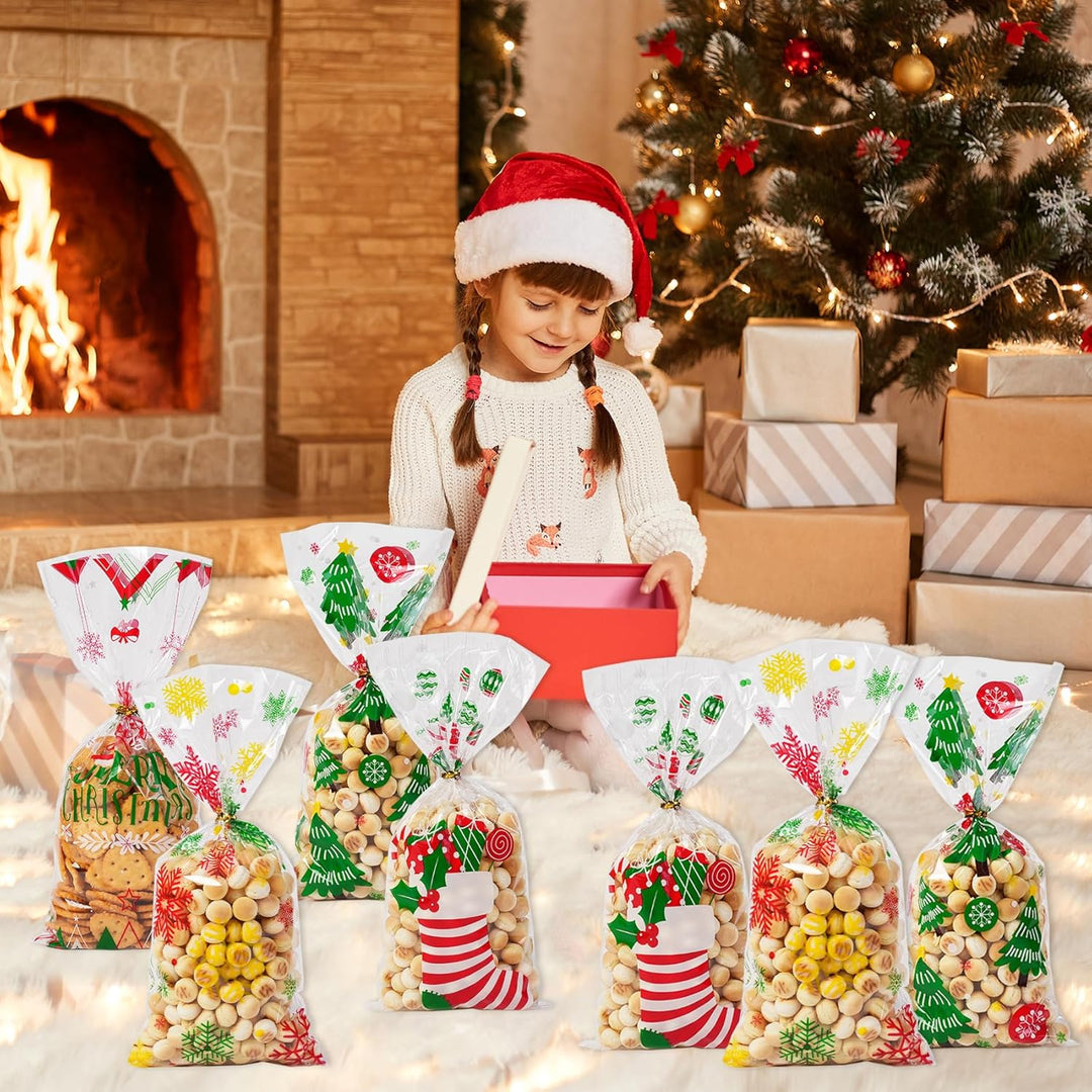 120 Stück Weihnachts-Cellophantüten, Plätzchentüten Weihnachten, Kekstüten, Weihnachtstüten Zum Befü
