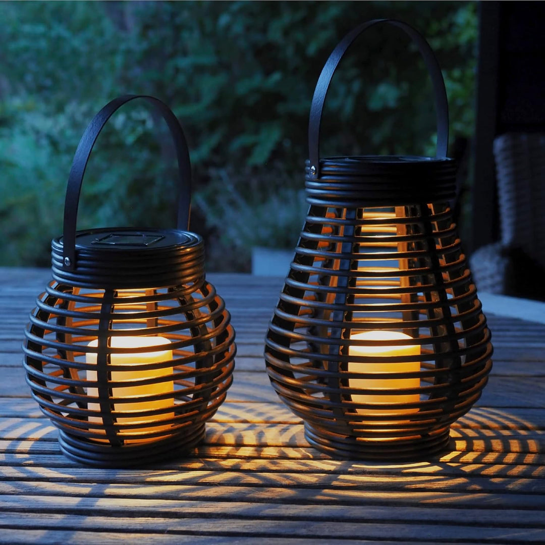 Gadgy Solar Laternen für Aussen - 2er Wetterfeste LED Deko-Lampen in Tropfen- & Kugelform - Solarleu