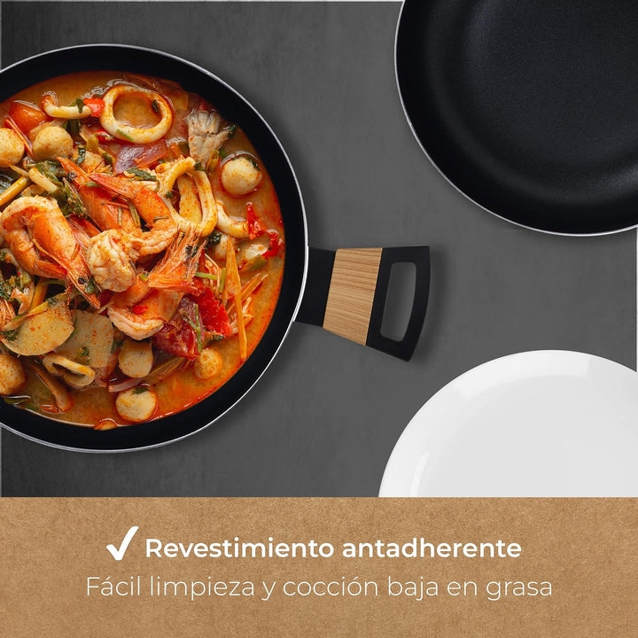 BERGNER Earth Black - Niedriges Kochen 28 cm mit Deckel - aus Aluminium gepresst mit ergonomischen H