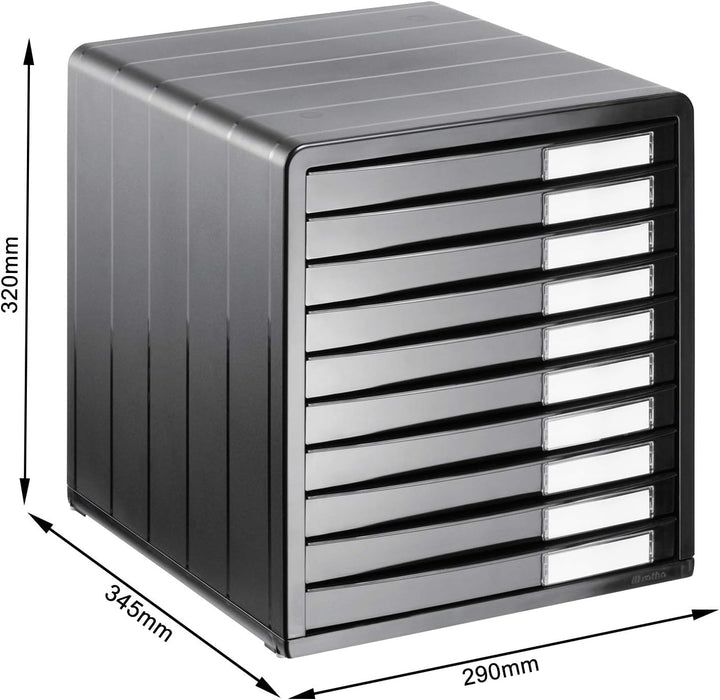 Rotho Timeless Schubladenbox / Bürobox mit 10 Schüben, Kunststoff (PS) BPA-frei, anthrazit, (34.5 x