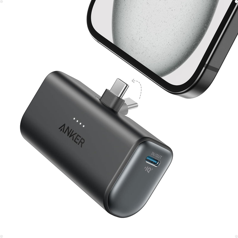 Anker Nano Powerbank, 5000mAh Powerbank 22,5W, Integrierter Faltbarer USB-C Konnektor, Kompatibel mi