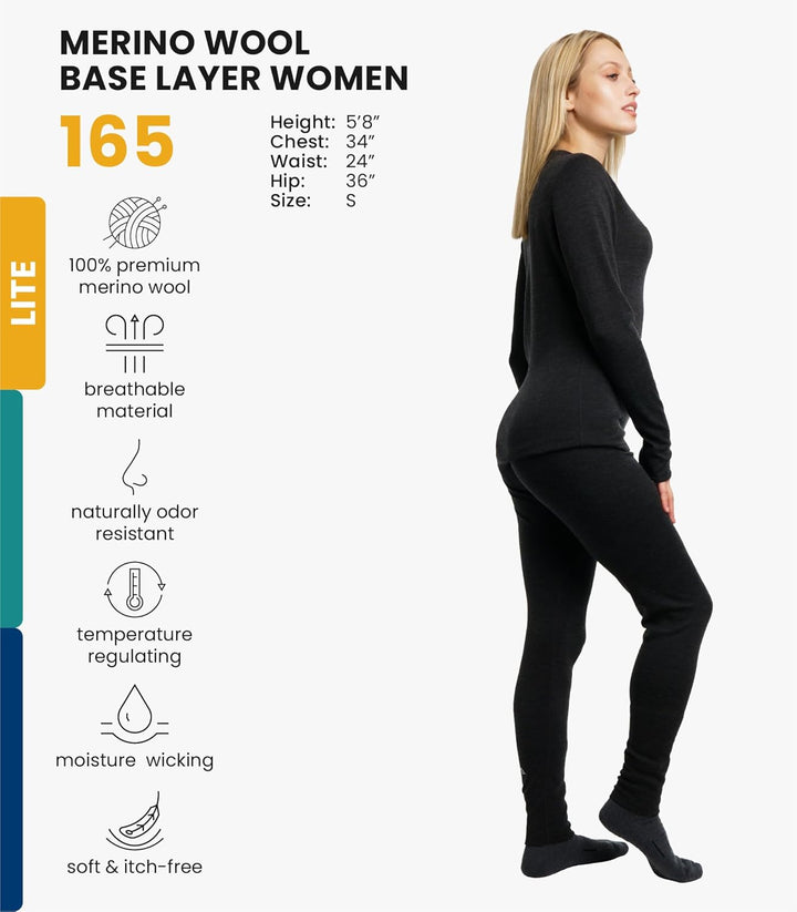 Merino.tech 100% Merino Unterwäsche Damen Set - Leicht, Mittelgewicht, Funktionsunterwäsche Merinowo