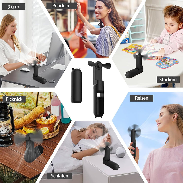 Handventilator to Go, 125g Ultraleichter Taschenventilator Mini, 20H Max Akku mit Powerbank, USB Auf